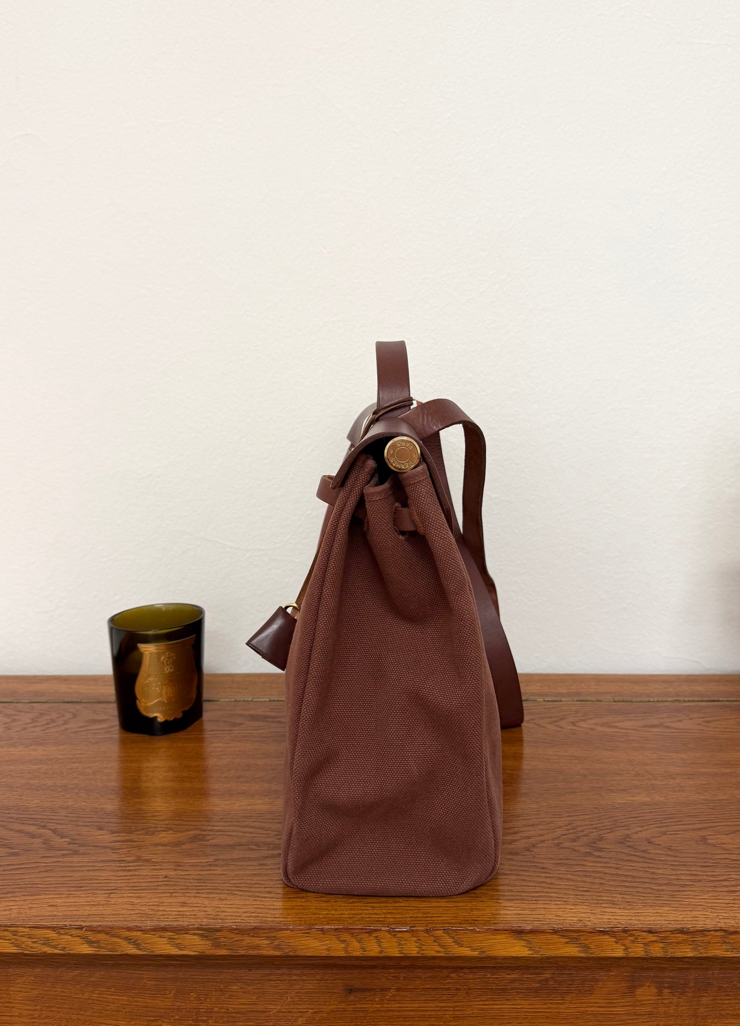 HERMÈS HERBAG HANDBAG BURGUNDY CANVAS & LEATHER