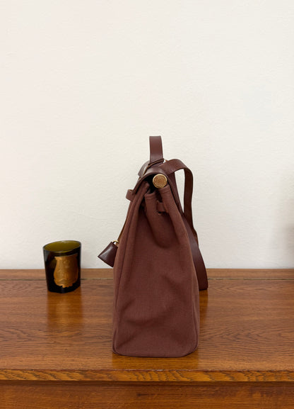 HERMÈS HERBAG HANDBAG BURGUNDY CANVAS & LEATHER