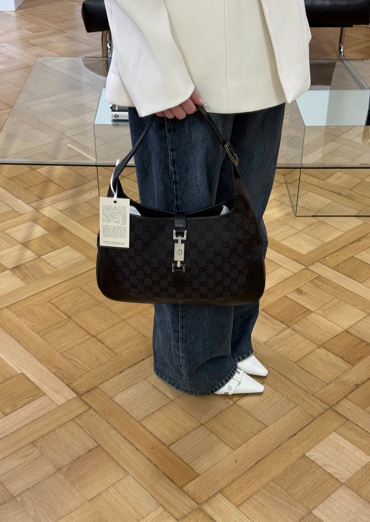 Gucci Jackie GG Canvas Shoulder Bag Black Silver HW