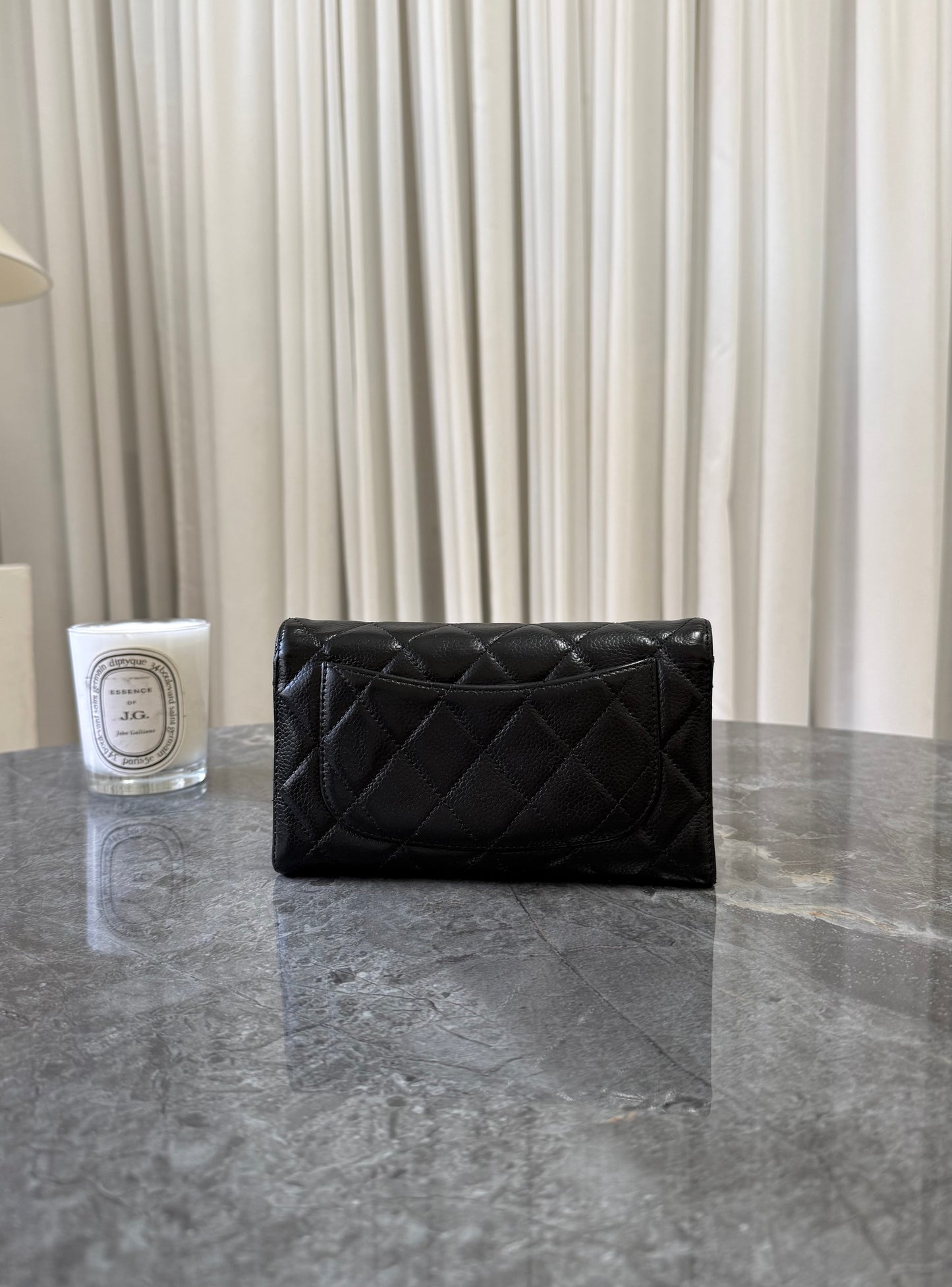 CHANEL CLASSIC LONG WALLET BLACK CAVIAR SILVER HW SERIES 12