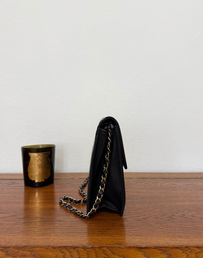 CHANEL BLACK SINGLE FLAP LAMBSKIN 24K GOLD HW