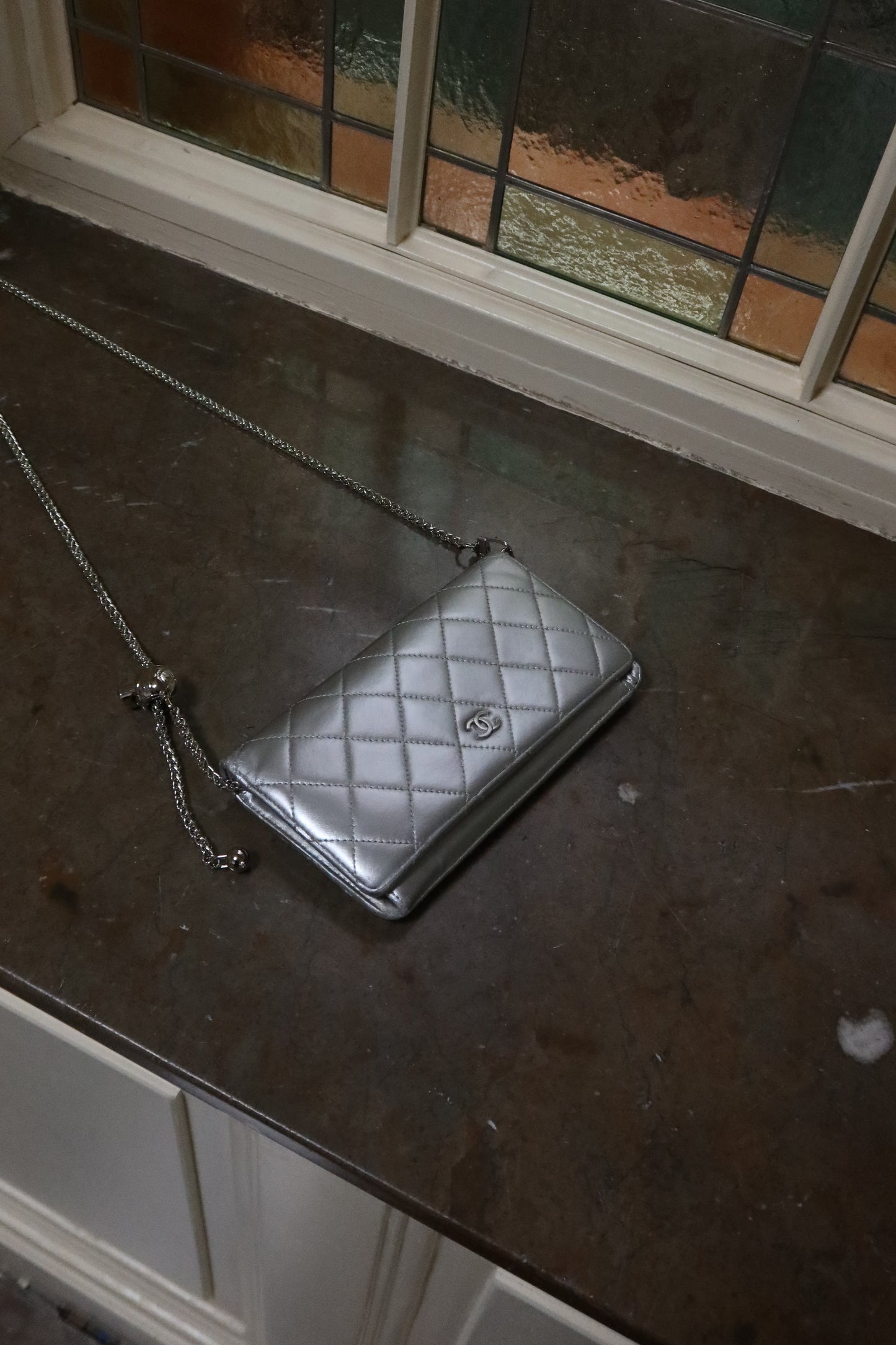 CHANEL WALLET QUILTED SILVER