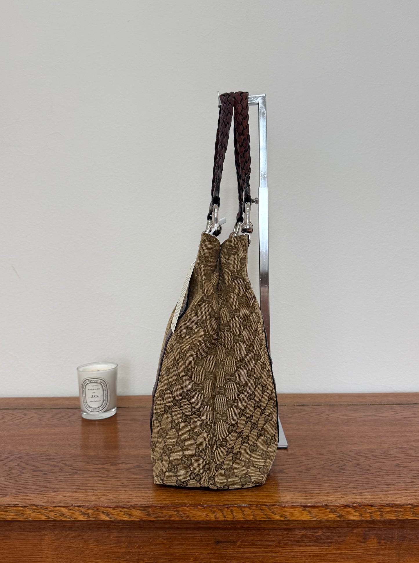 GUCCI GG CANVAS BAMBOO LIBECCIO TOTE BAG BROWN