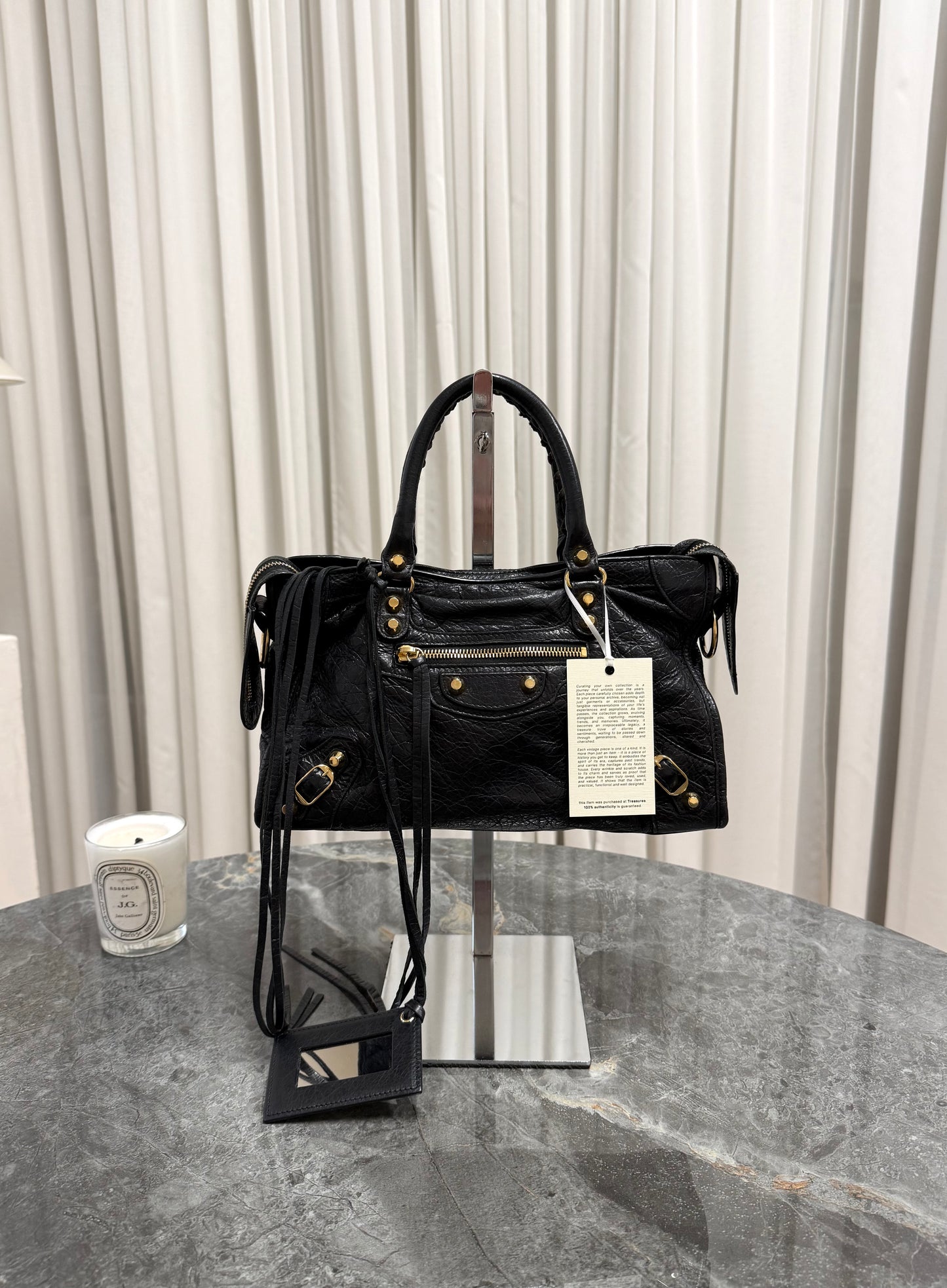 BALENCIAGA SMALL CITY BAG BLACK GOLD HW