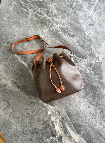 CELINE MACADAM DRAWSTRING BUCKET SHOULDER BAG