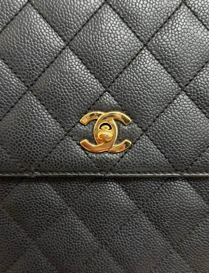 CHANEL MATELASSE CAVIAR KELLY BLACK 24K GOLD HW