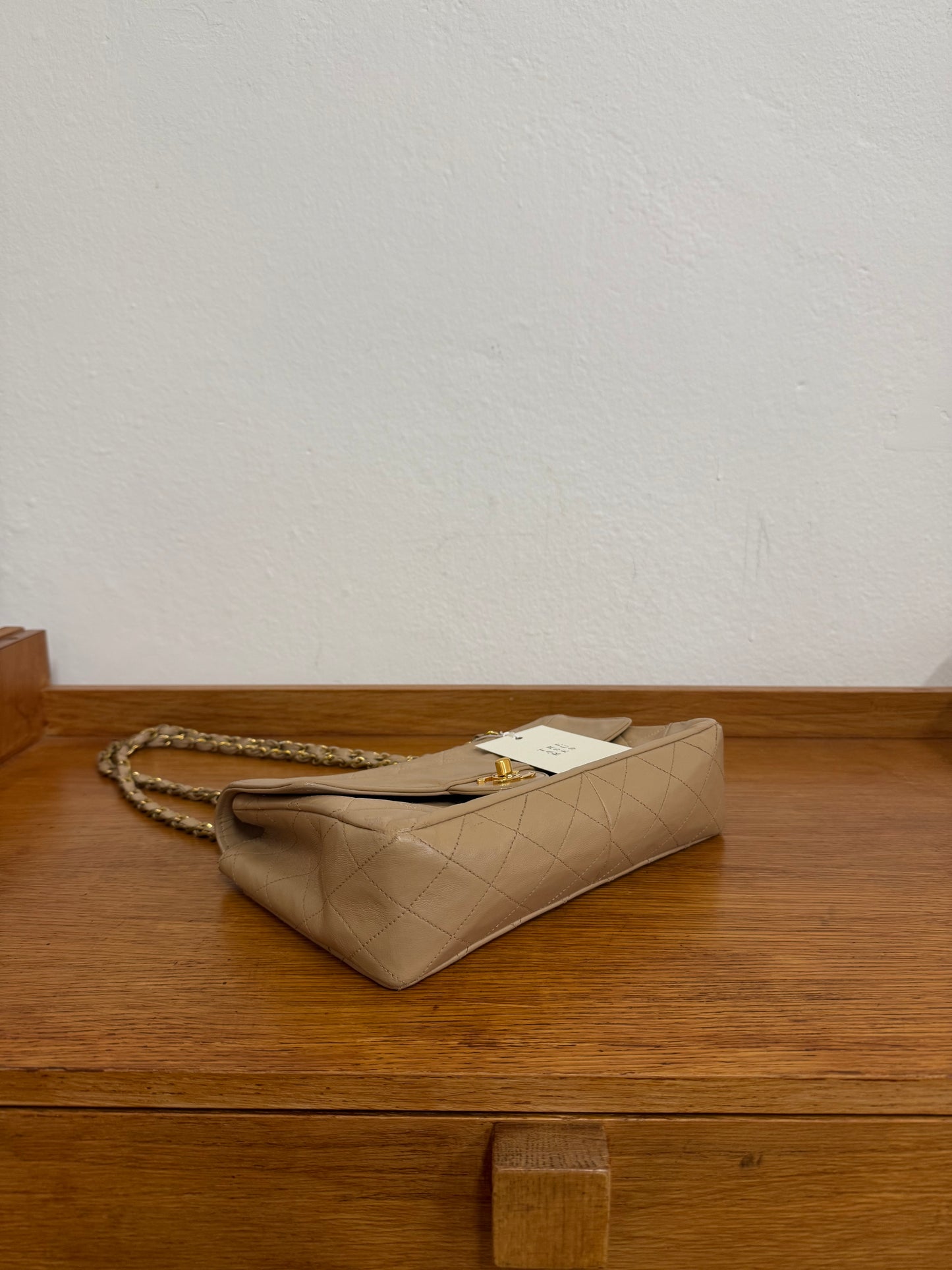 CHANEL TWIST LOCK CLASSIC FLAP BAG BEIGE