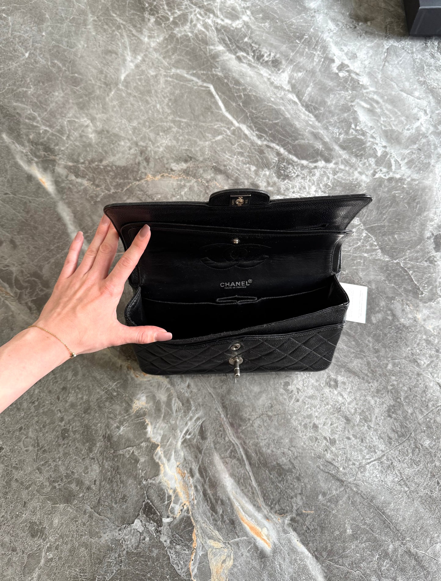 CHANEL CLASSIC DOUBLE FLAP MEDIUM CAVIAR BLACK SILVER HW