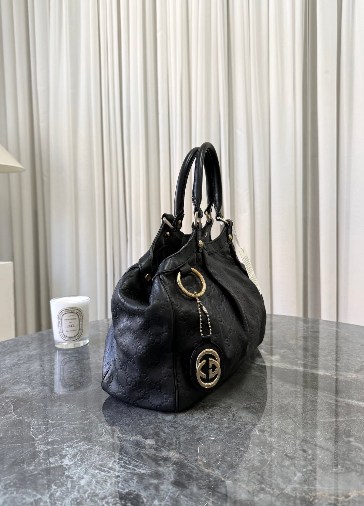Gucci Sukey Guccissima Leather Tote Bag Black Gold HW
