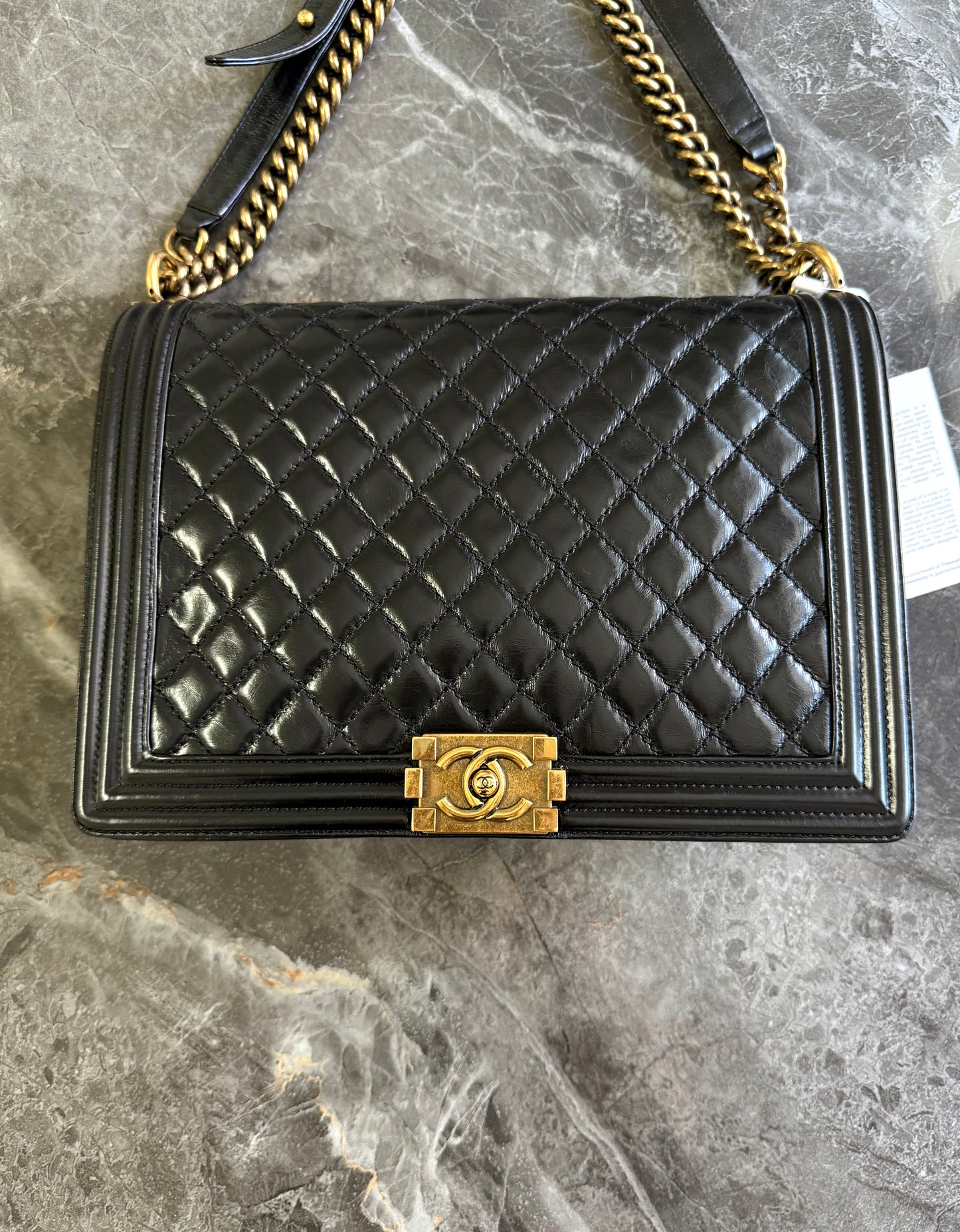 CHANEL LARGE BOY BAG BLACK GOLD HW