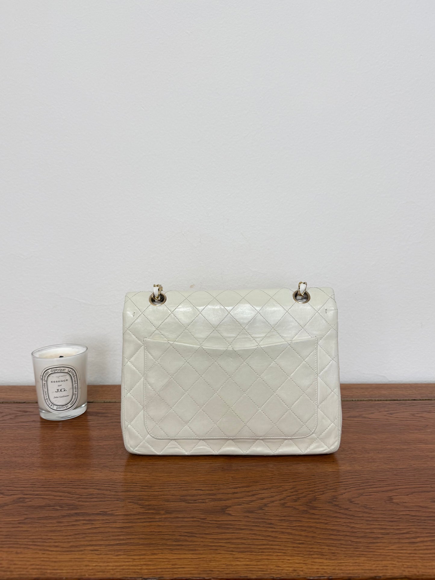 CHANEL CLASSIC DOUBLE FLAP BAG WHITE MEDIUM TALL 24K GOLD