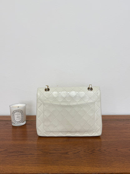 CHANEL CLASSIC DOUBLE FLAP BAG WHITE MEDIUM TALL 24K GOLD