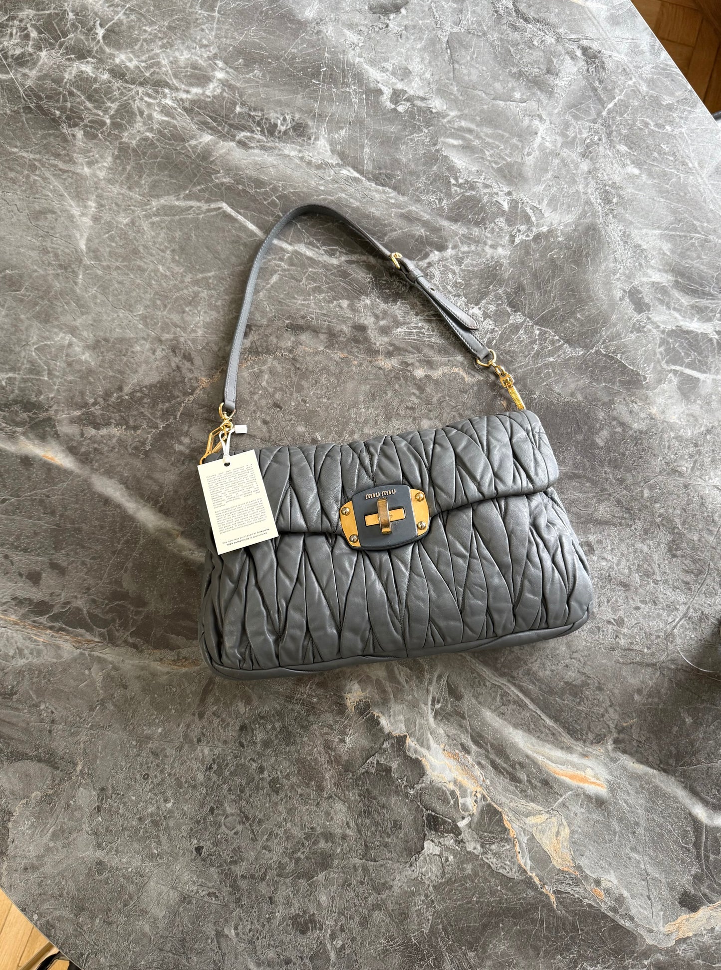 MIU MIU MATELASSE VITELLO SHOULDER BAG GREY