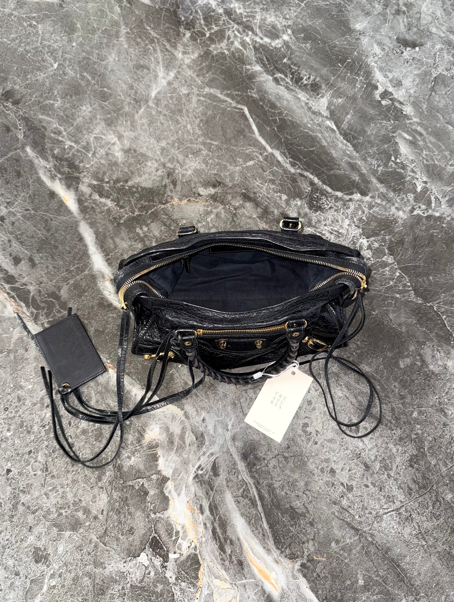 BALENCIAGA SMALL CITY BAG BLACK GOLD HW