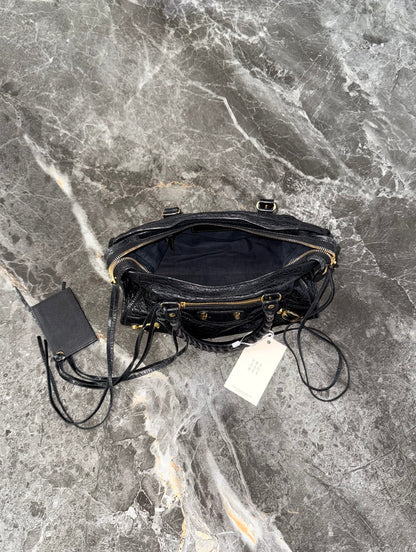 BALENCIAGA SMALL CITY BAG BLACK GOLD HW