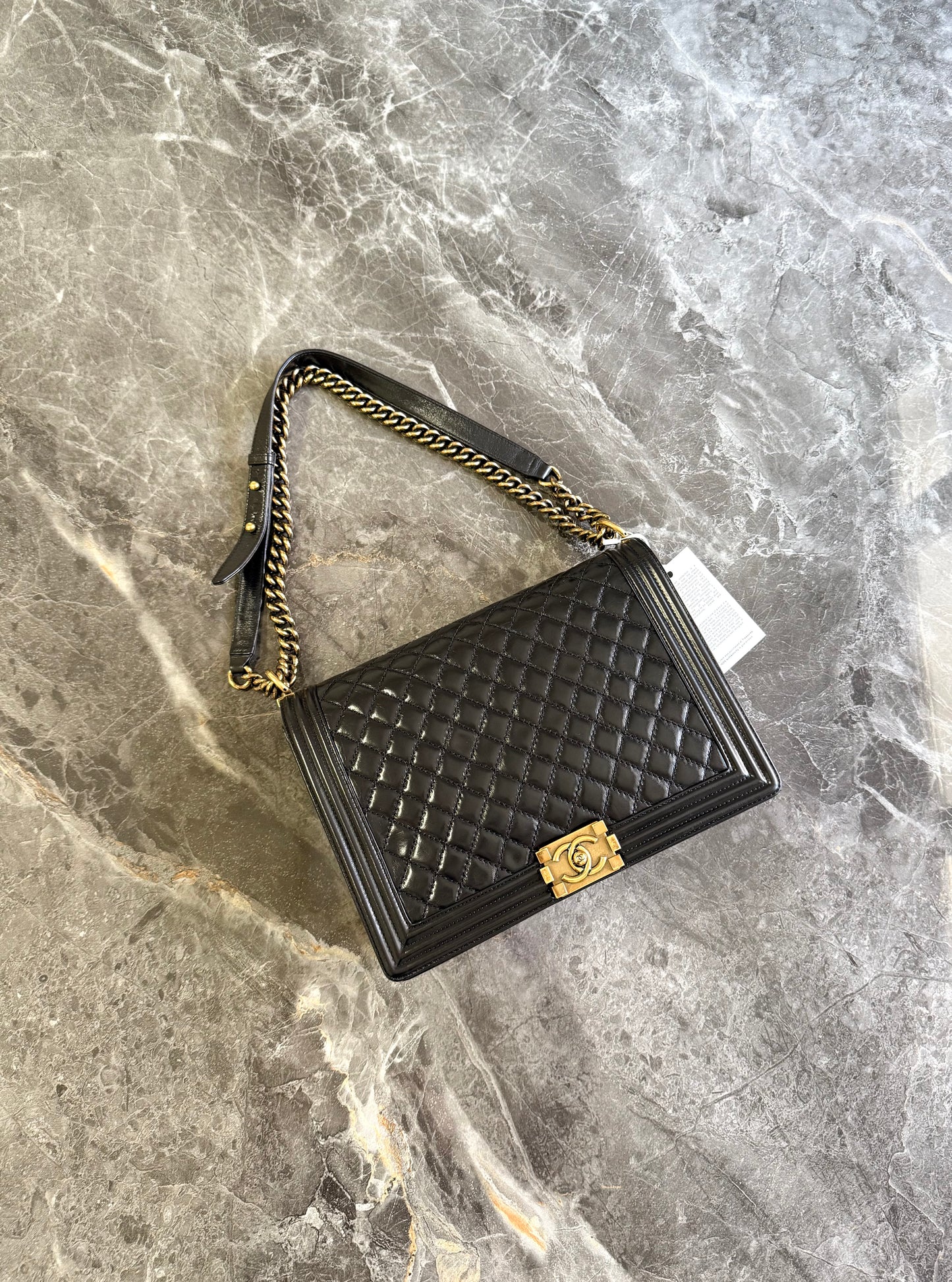CHANEL LARGE BOY BAG BLACK GOLD HW