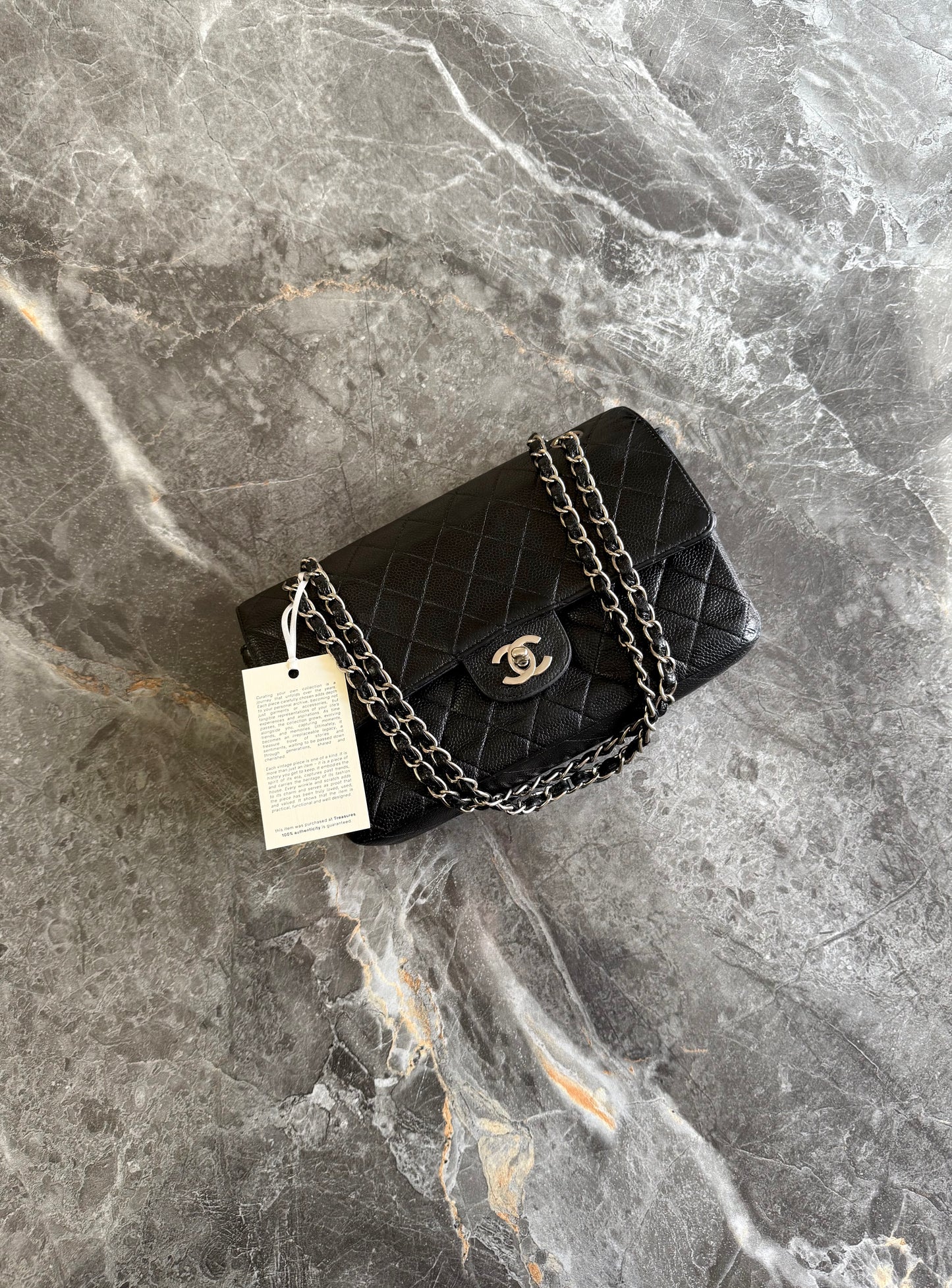 CHANEL CLASSIC DOUBLE FLAP MEDIUM CAVIAR BLACK SILVER HW