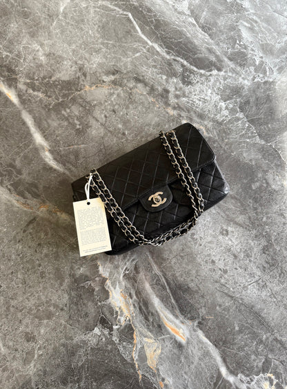 CHANEL CLASSIC DOUBLE FLAP MEDIUM CAVIAR BLACK SILVER HW