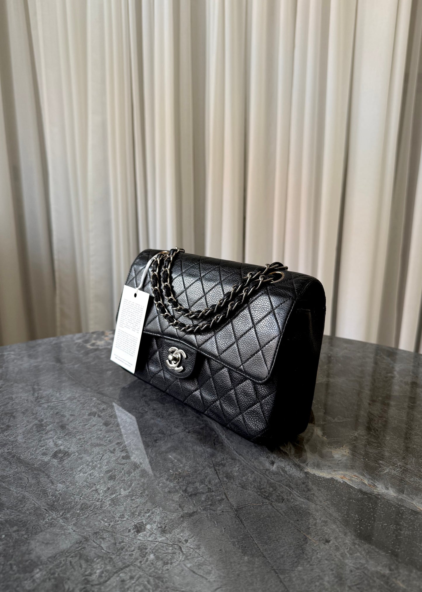 CHANEL CLASSIC DOUBLE FLAP MEDIUM CAVIAR BLACK SILVER HW