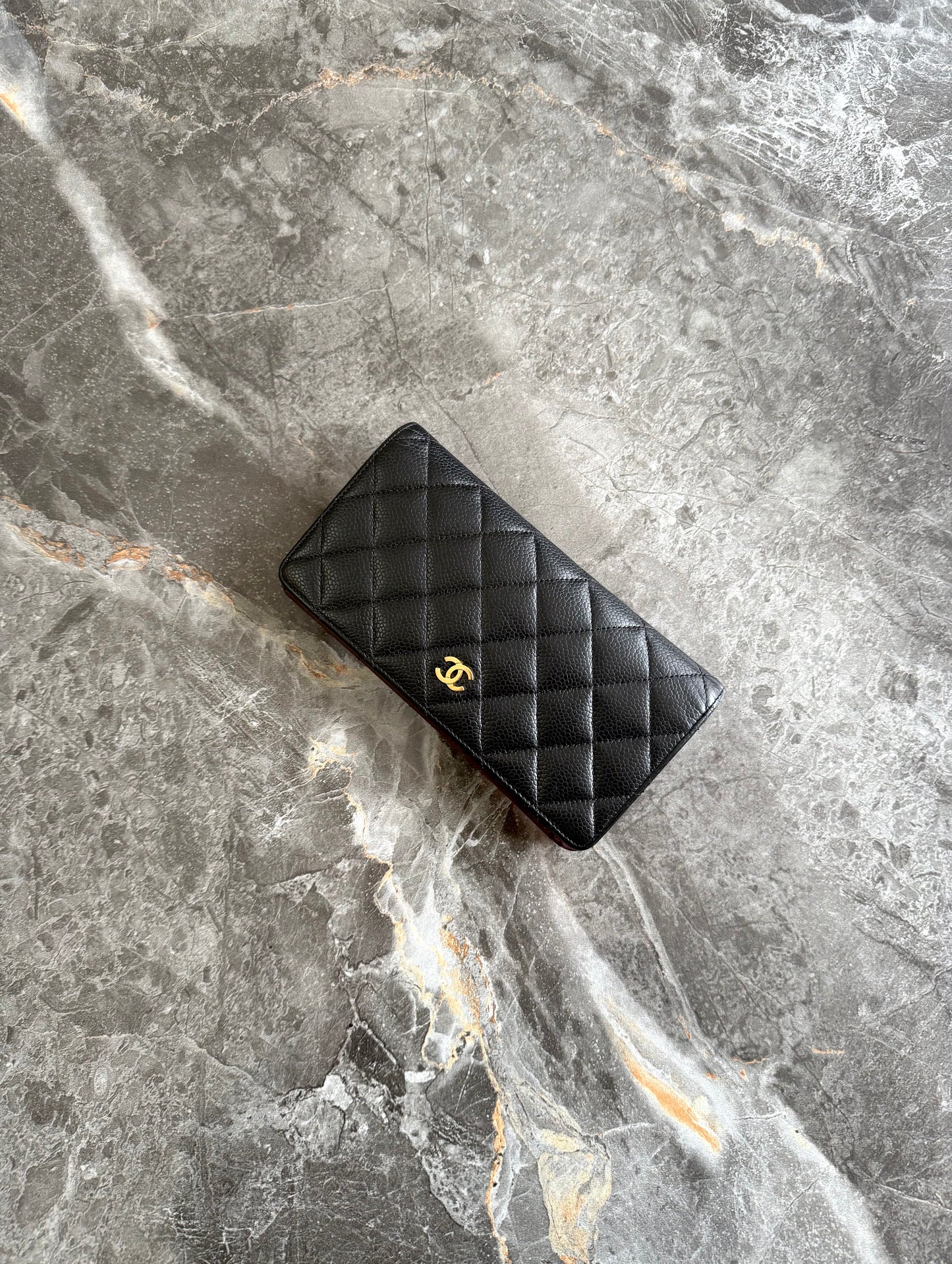 CHANEL CAVIAR LONG WALLET BLACK GOLD HW SERIES 21