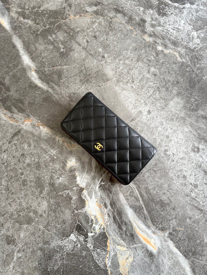 CHANEL CAVIAR LONG WALLET BLACK GOLD HW SERIES 21