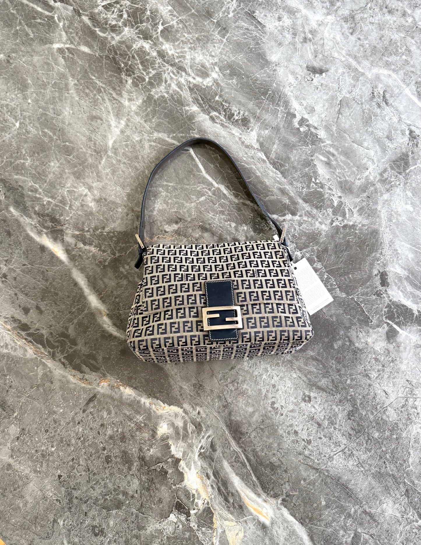 FENDI ZUCCA MAMMA BAGUETTE BAG NAVY