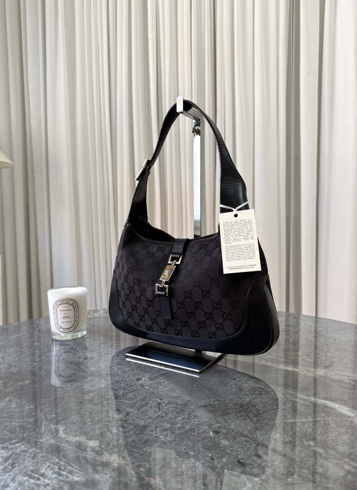 Gucci Jackie GG Canvas Shoulder Bag Black Silver HW