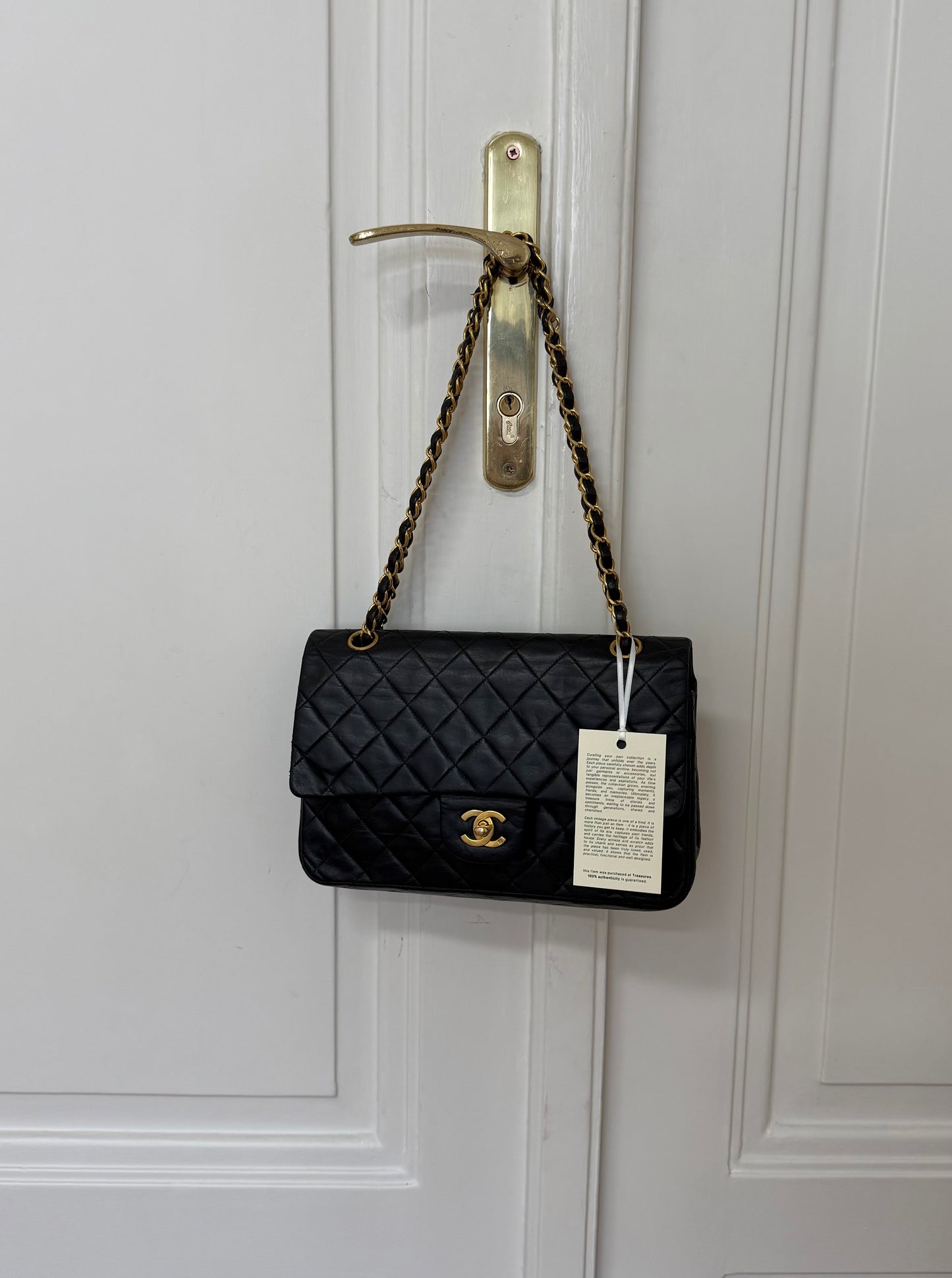 CHANEL TIMELESS CLASSIC DOUBLE FLAP BAG MEDIUM BLACK LAMBSKIN 24K GOLD HW