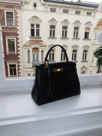 HERMES KELLY 28 BOX CALF BLACK 1959 O stamp