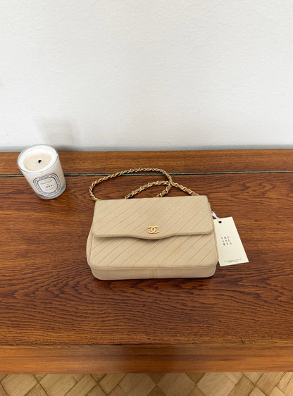 CHANEL SINGLE FLAP DIAGONAL STITCH BEIGE 24k GOLD