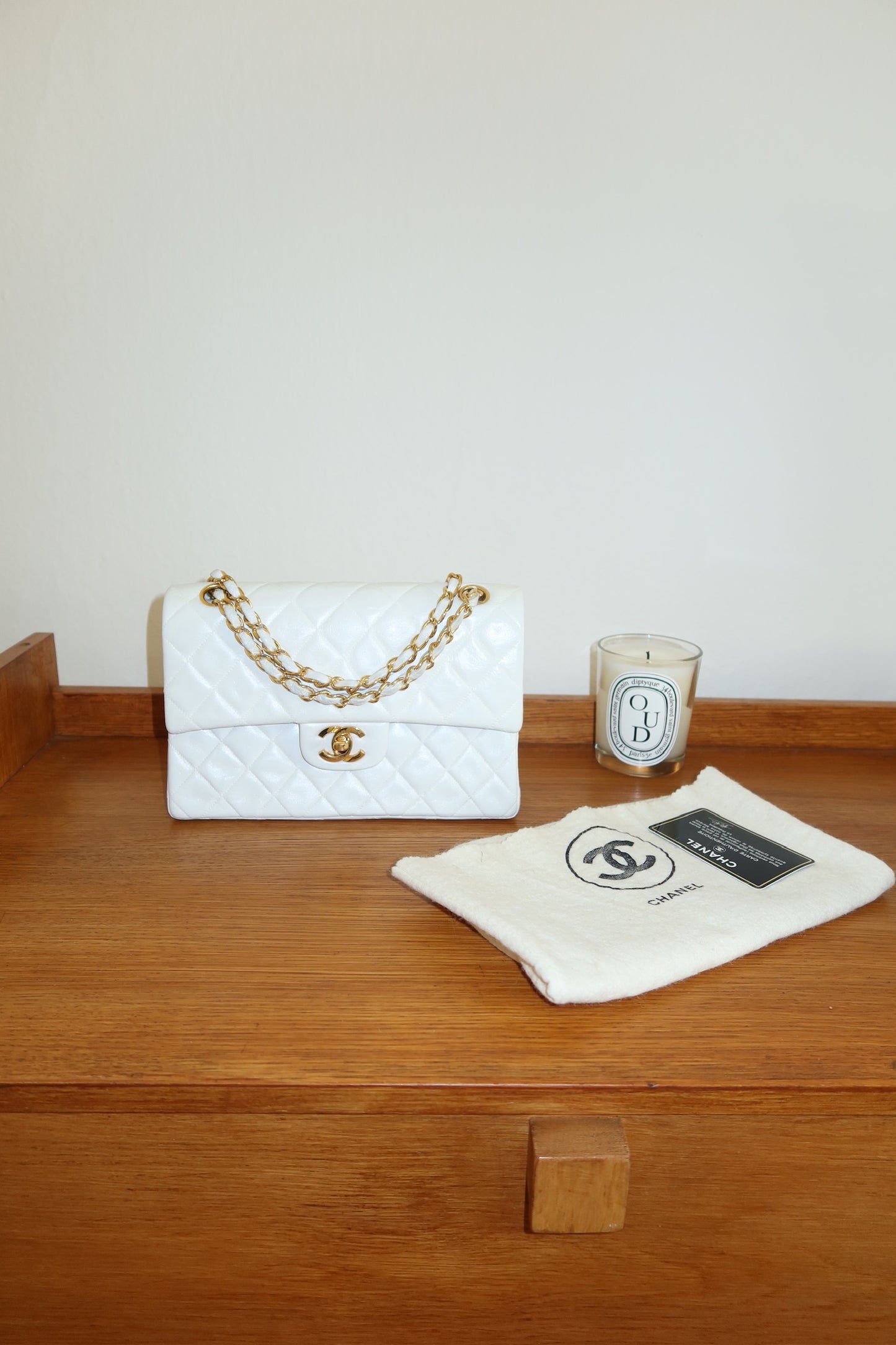 CHANEL DOUBLE FLAP BAG SMALL IN WHITE