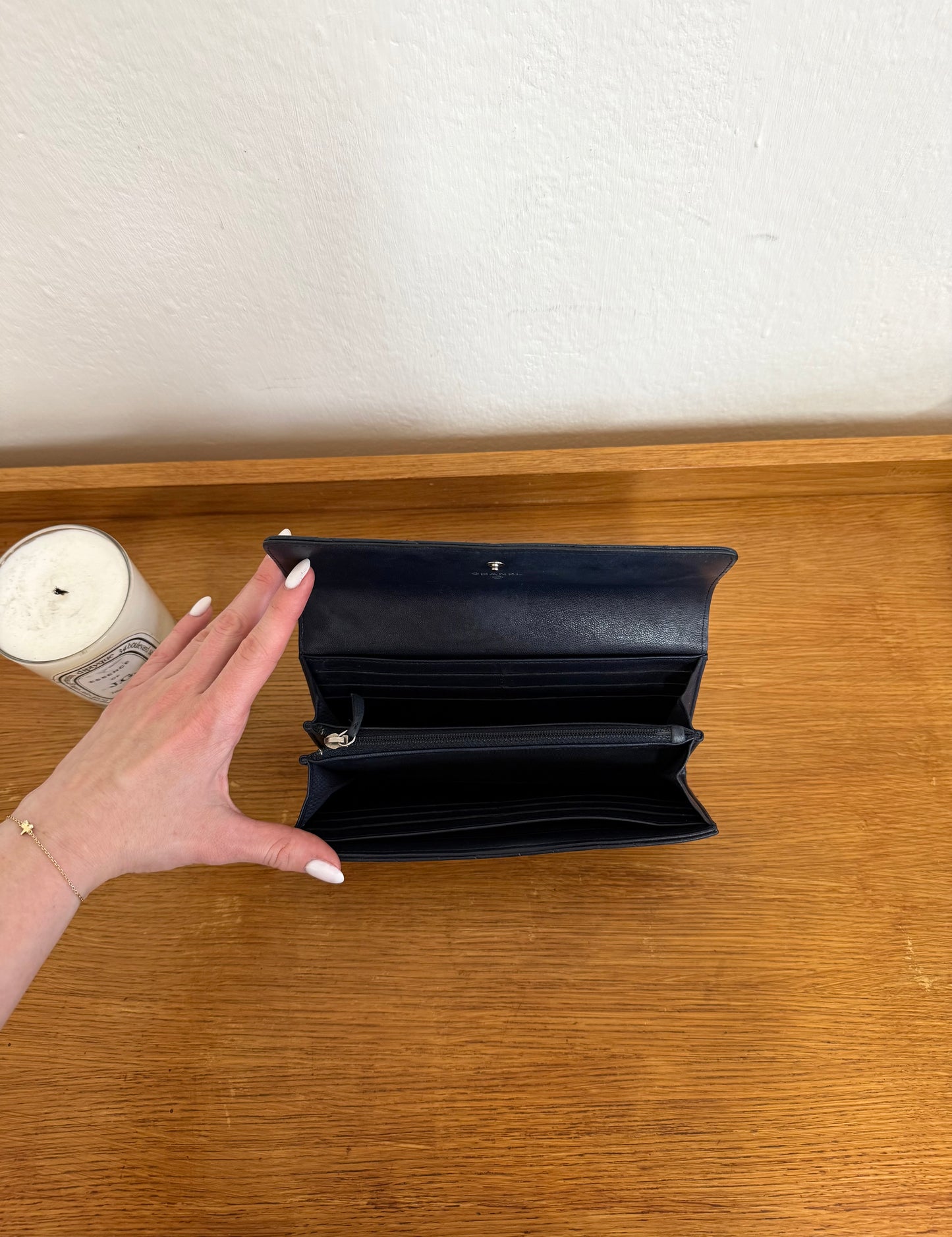 CHANEL CLASSIC LONG WALLET LAMBSKIN SERIES 17 NAVY