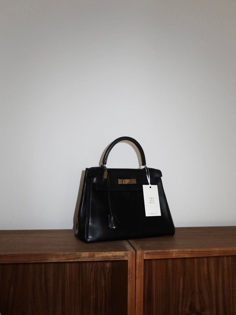 HERMES KELLY 28 BOX CALF BLACK 1965 U stamp