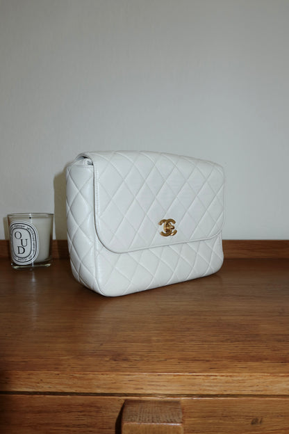 CHANEL MATELASSE FLAP BAG TWIST LOCK WIDE STRAP CREAM