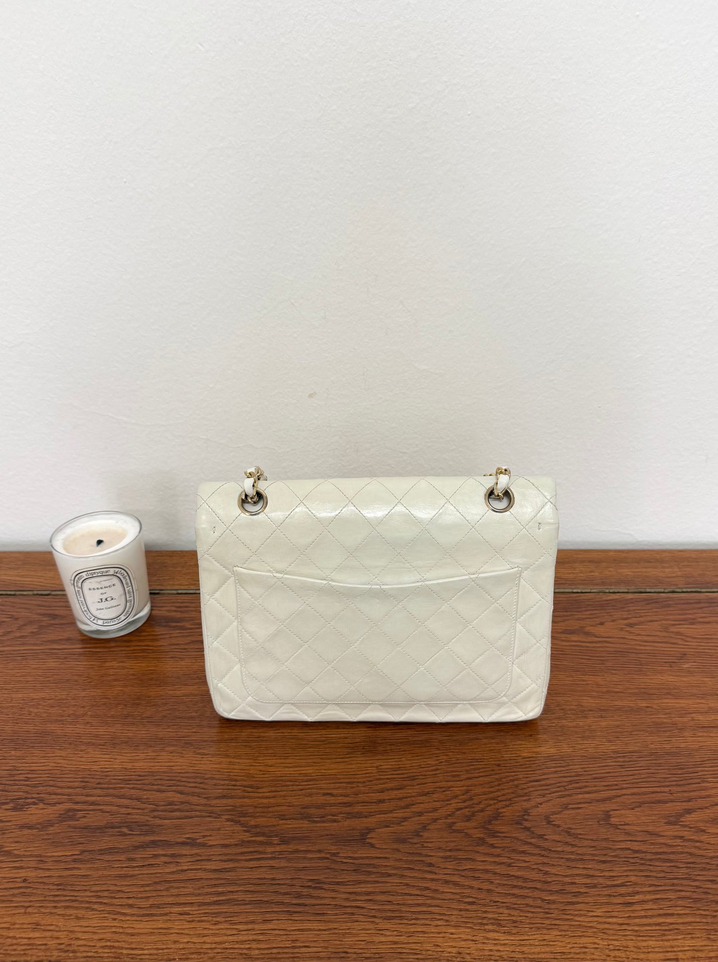 CHANEL CLASSIC DOUBLE FLAP BAG WHITE MEDIUM TALL 24K GOLD