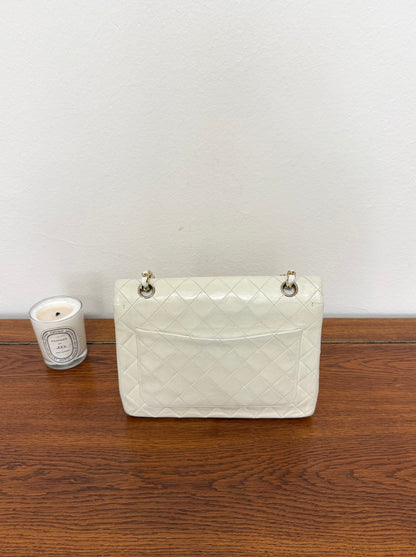 CHANEL CLASSIC DOUBLE FLAP BAG WHITE MEDIUM TALL 24K GOLD