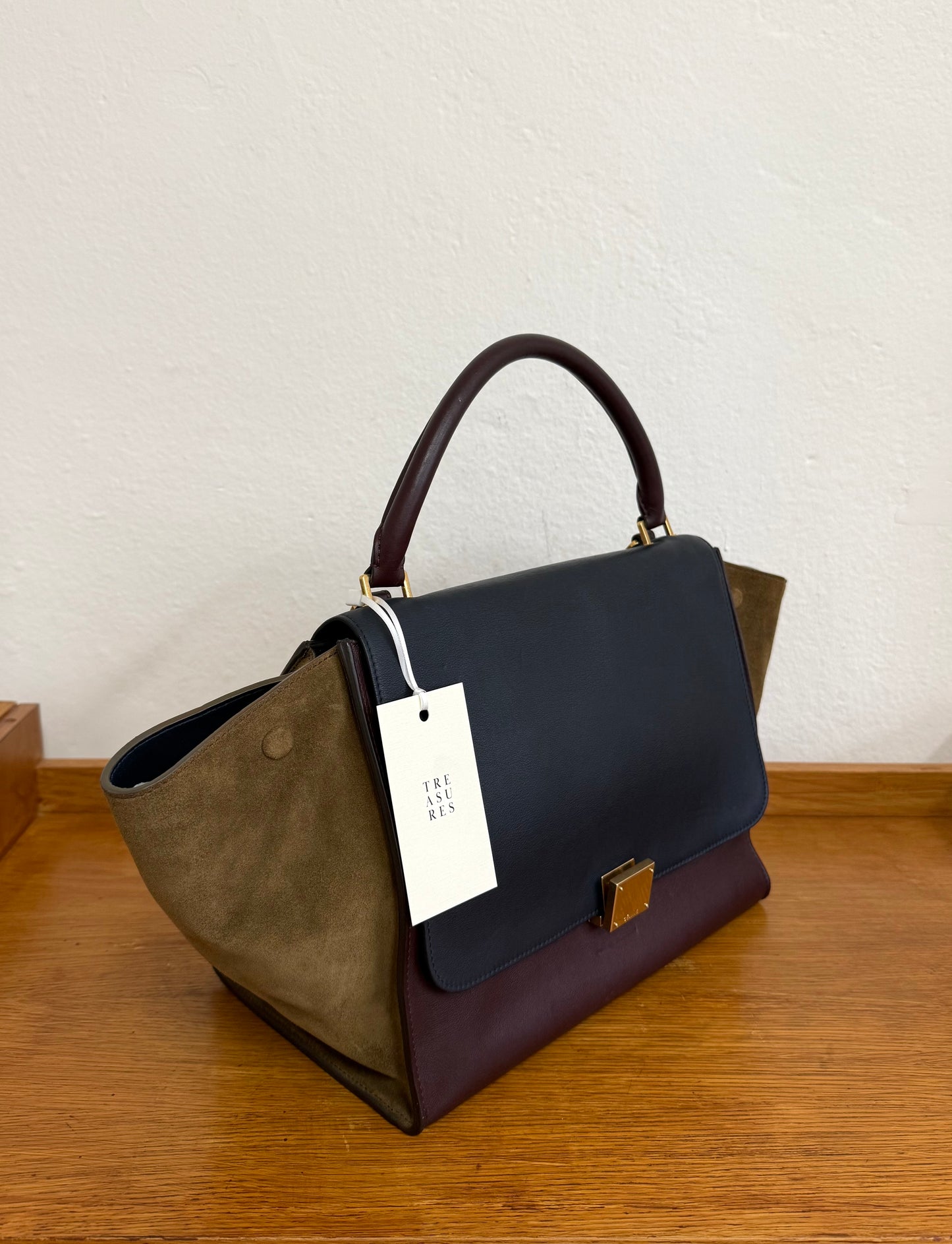CELINE PHOEBE PHILO TRICOLOR TRAPEZE BURGUNDY NAVY