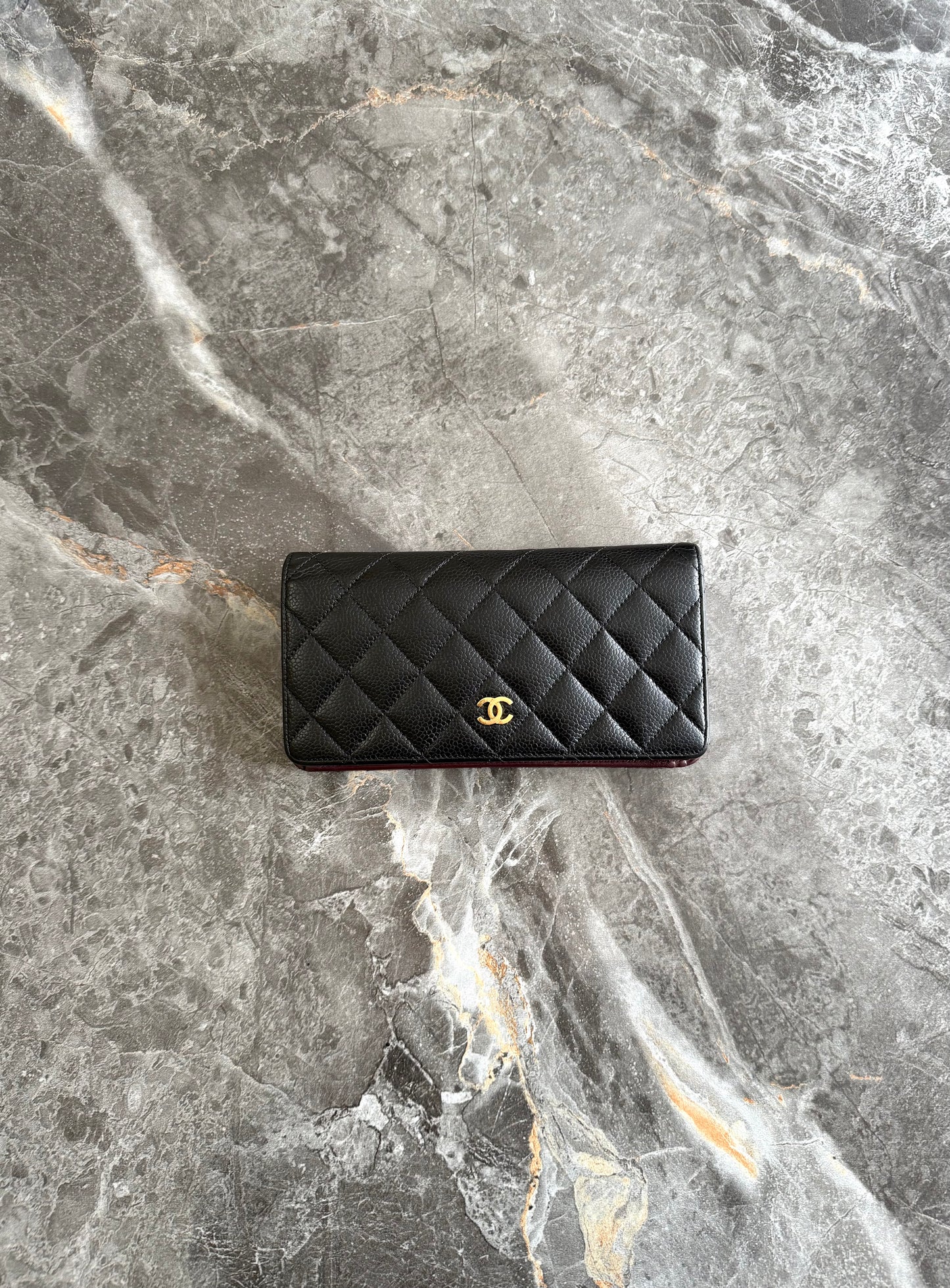 CHANEL CAVIAR LONG WALLET BLACK GOLD HW SERIES 21