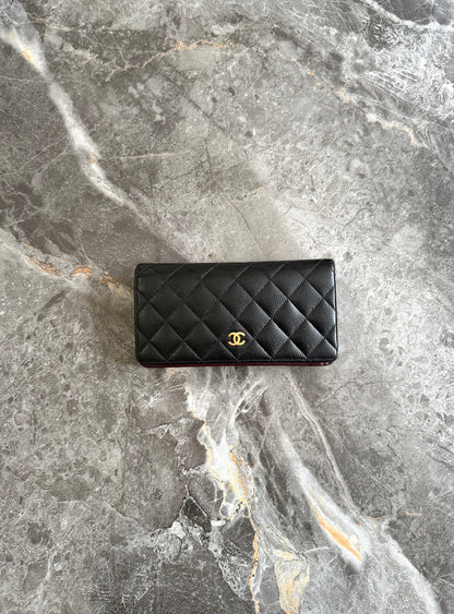 CHANEL CAVIAR LONG WALLET BLACK GOLD HW SERIES 21