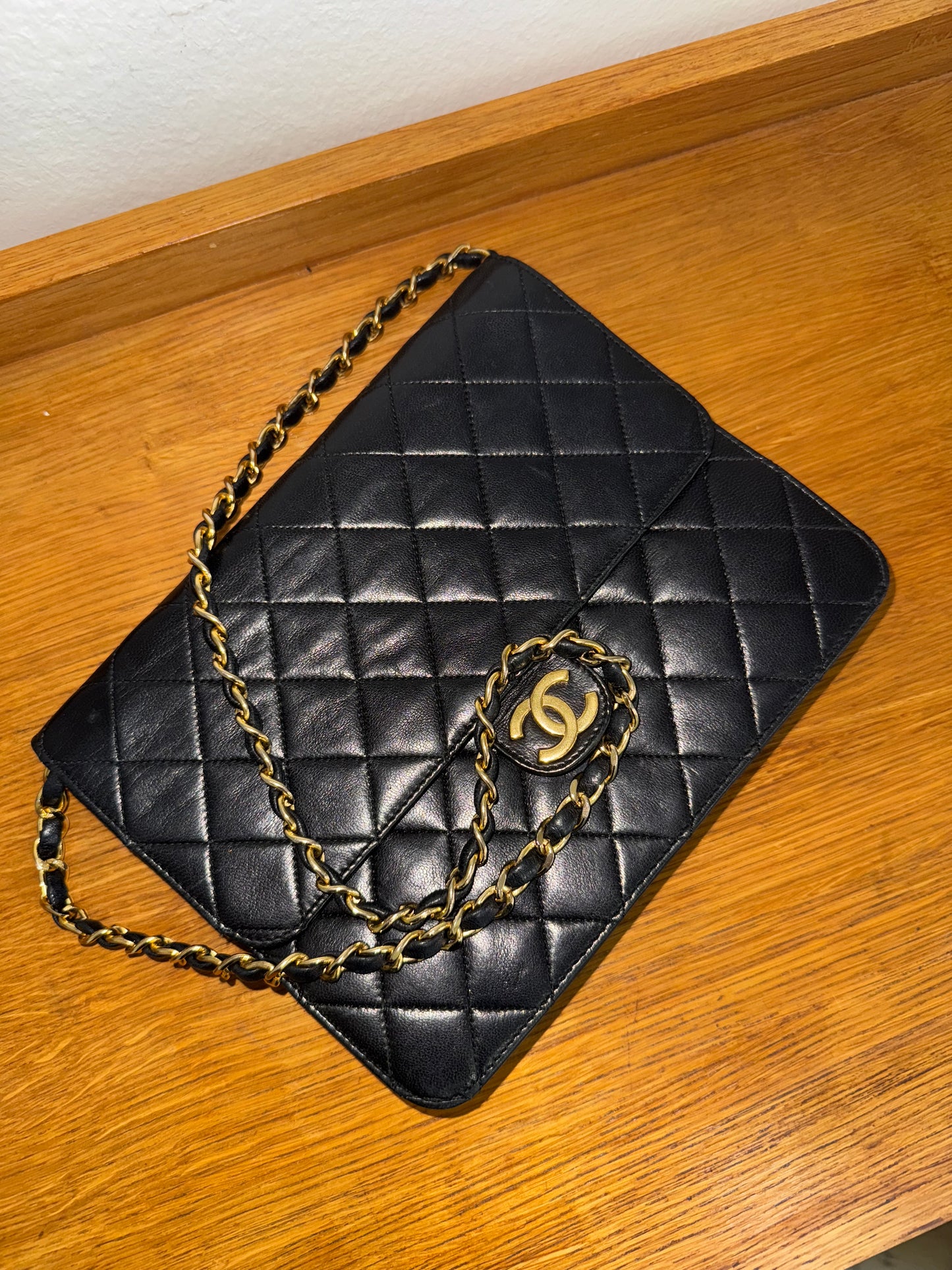 CHANEL LAMBSKIN SINGLE FLAP BAG & BOX & ENTRUPY
