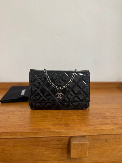 CHANEL WOC BLACK PATENT LEATHER SILVER HW SERIES 14