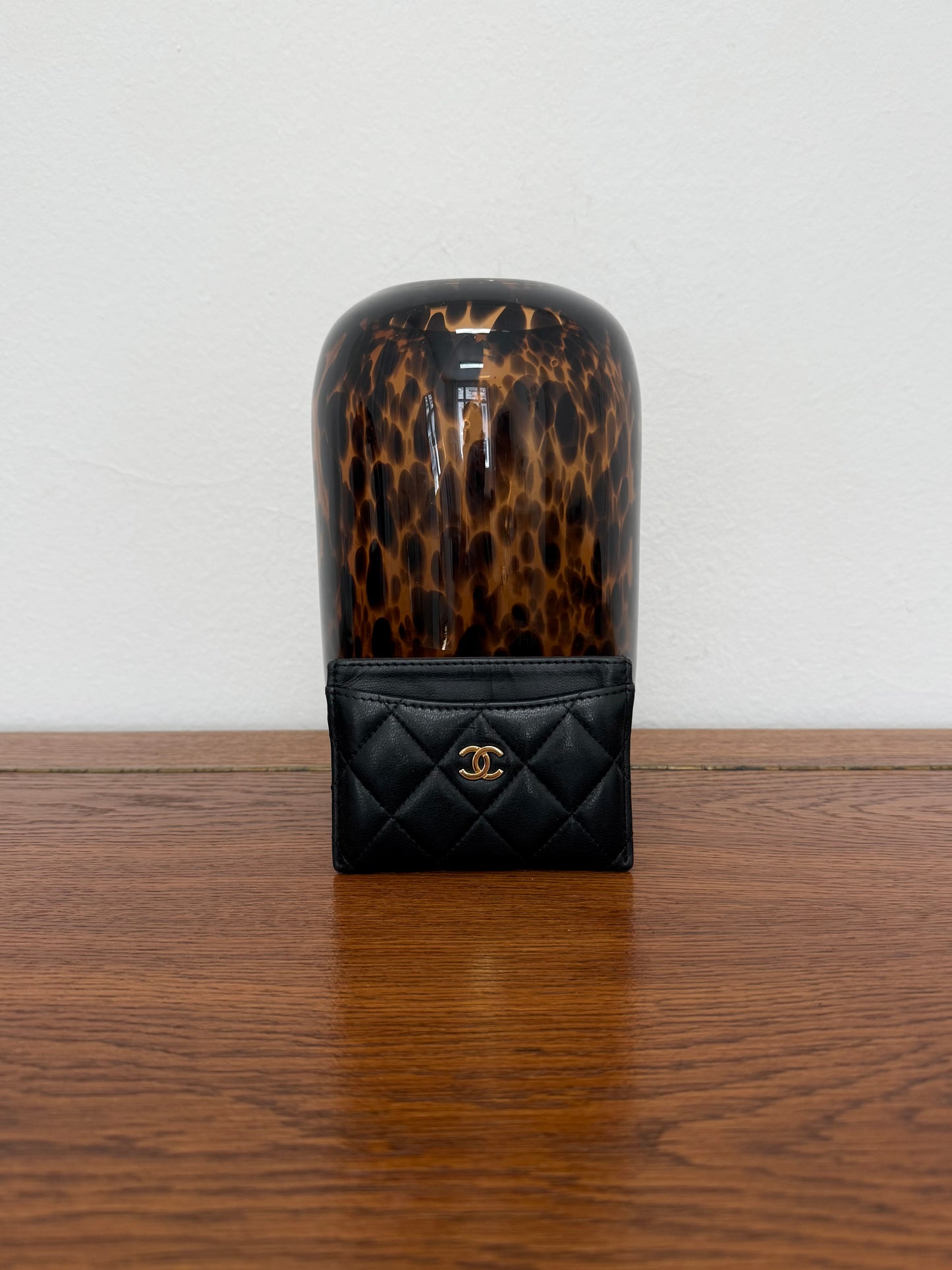 CHANEL CLASSIC QUILTED CARD HOLDER LAMBSKIN BLACK GOLD HW