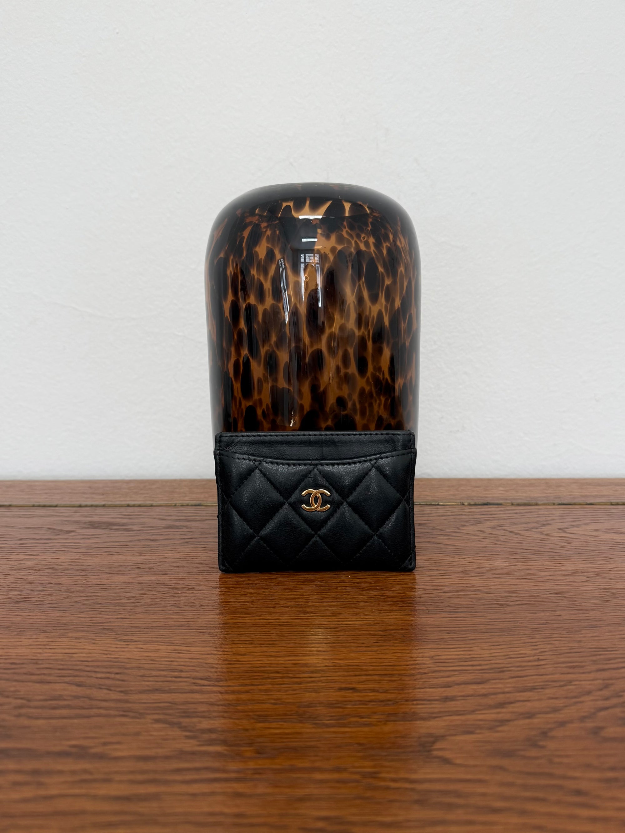 CHANEL CLASSIC QUILTED CARD HOLDER LAMBSKIN BLACK GOLD HW