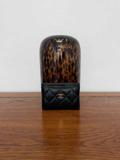 CHANEL CLASSIC QUILTED CARD HOLDER LAMBSKIN BLACK GOLD HW