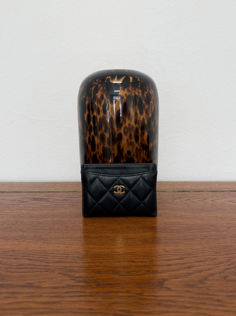 Chanel Classic Quilted Card Holder Lambskin Black Gold HW