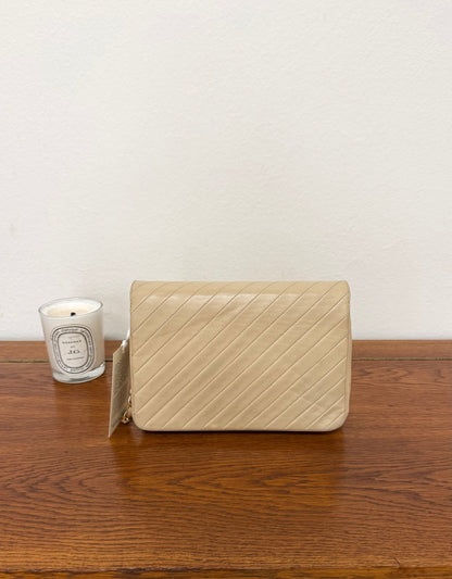 CHANEL SINGLE FLAP DIAGONAL STITCH BEIGE 24k GOLD