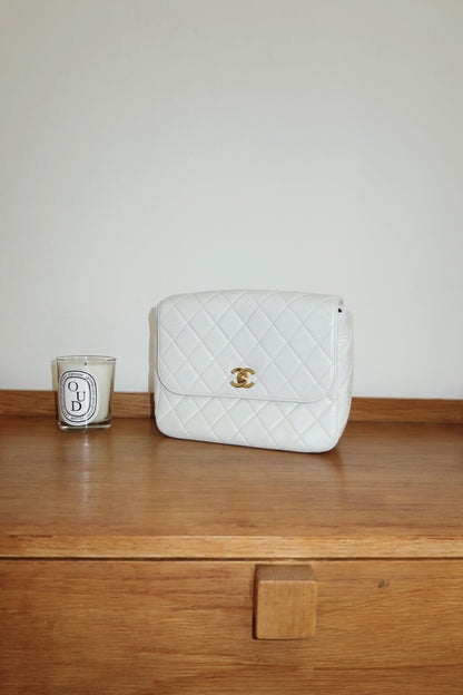 CHANEL MATELASSE FLAP BAG TWIST LOCK WIDE STRAP CREAM