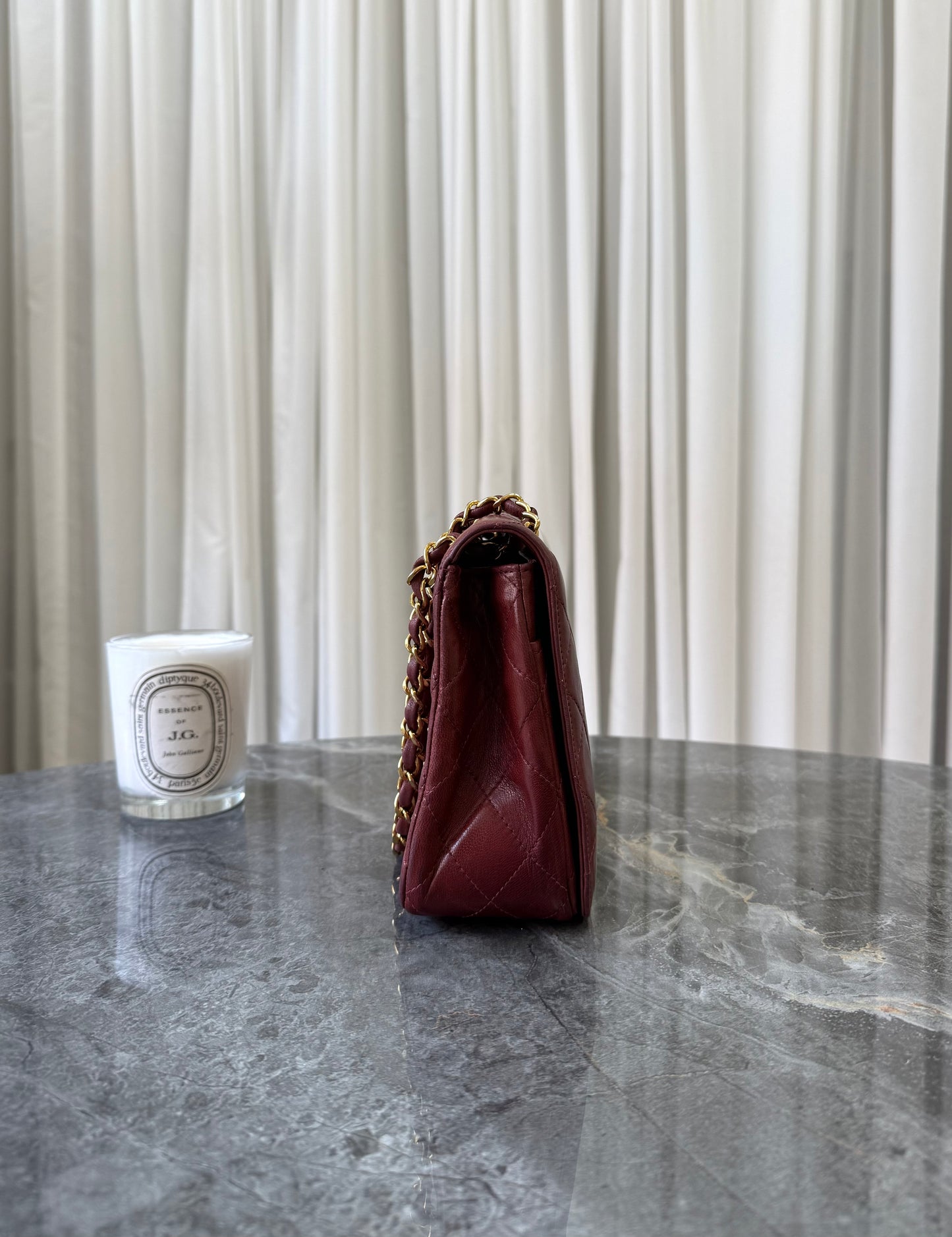 CHANEL FULL FLAP TWIST LOCK 24k GOLD BURGUNDY