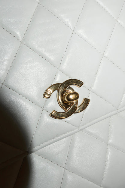 CHANEL MATELASSE FLAP BAG TWIST LOCK WIDE STRAP CREAM