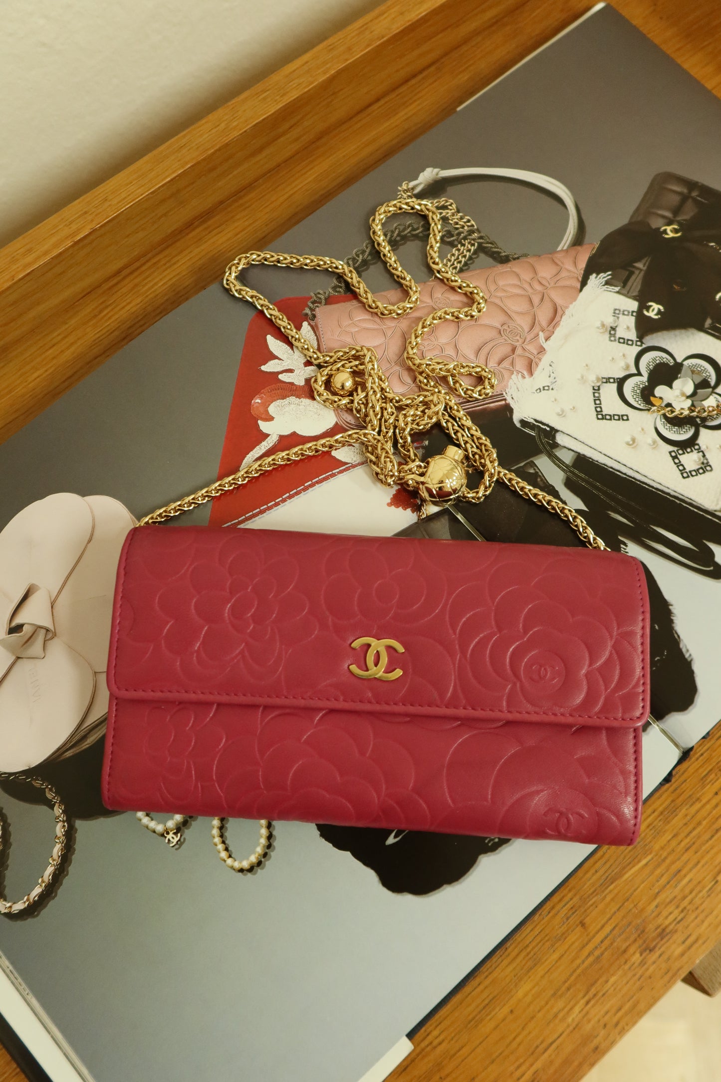 CHANEL WALLET PINK CAMELLIA GOLD